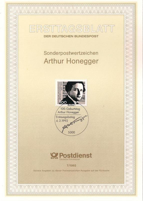Almanya ETB 07-1992 Arthur Honegger 1