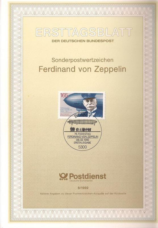 Almanya ETB 08-1992 Ferdinand von Zeppelin 1