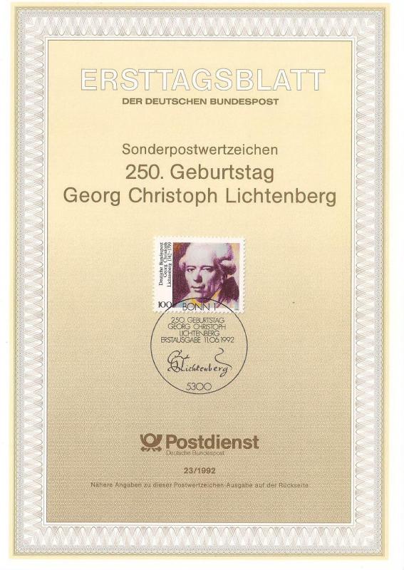Almanya ETB 23-1992 Georg Christoph Lichtenberg 1