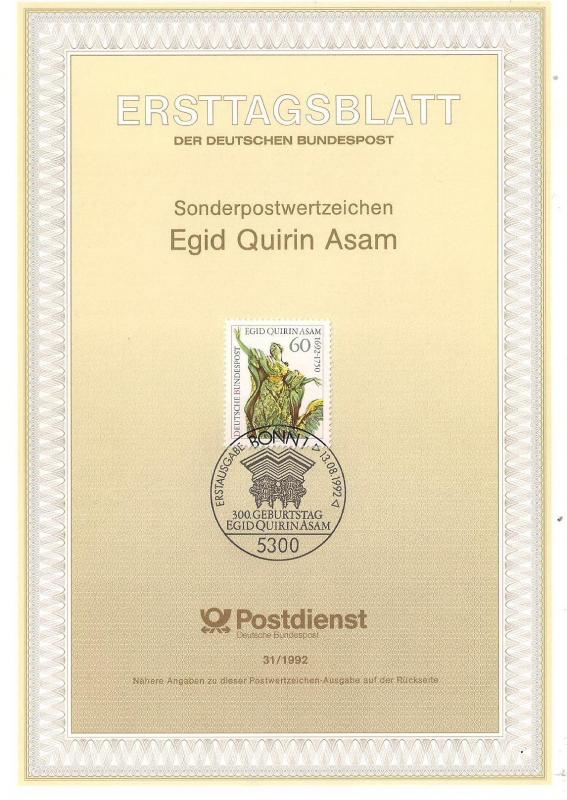 Almanya ETB 31-1992 Egid Quirin Asam 1