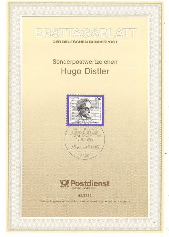 Almanya ETB 42-1992 Hugo Distler, Besteci 1