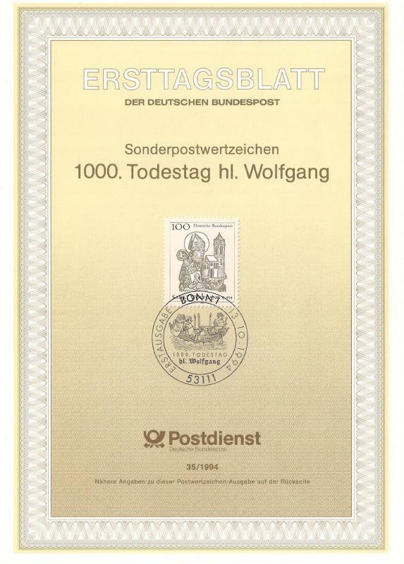 Almanya ETB 35-1994 Hl. Wolfgang Ölümünün 1000.yıl 1