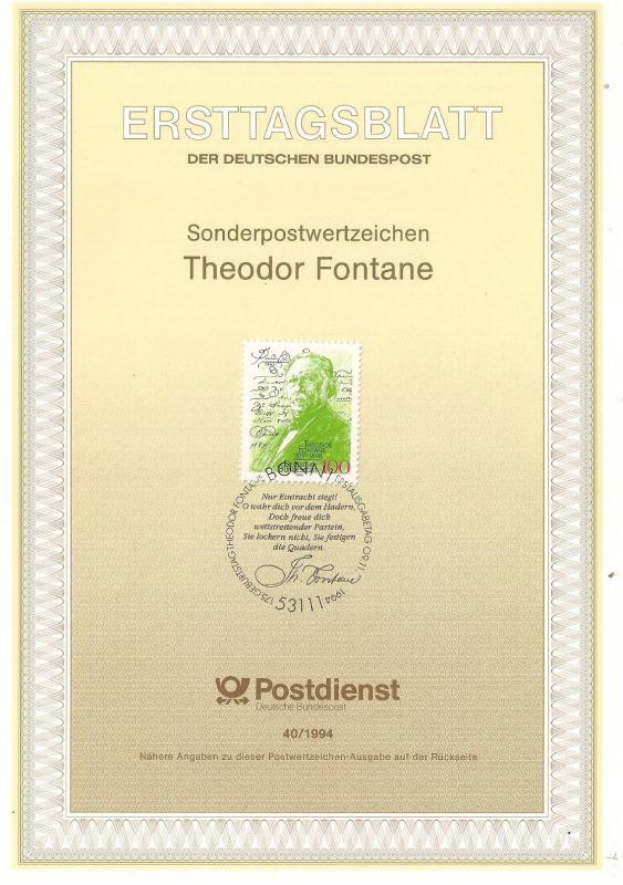 Almanya ETB 40-1994 Theodor Fontane 1