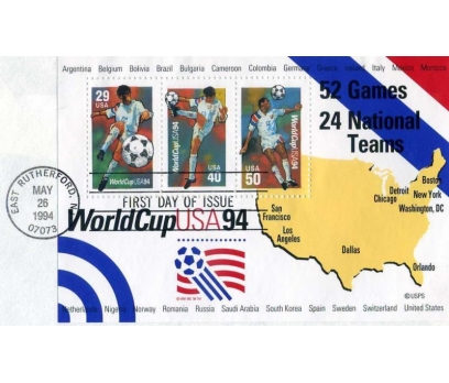 ABD 1994 FDC DÜNYA FUTBOL Ş. DİPLOMAT ZARFTA SÜPER 2 2x