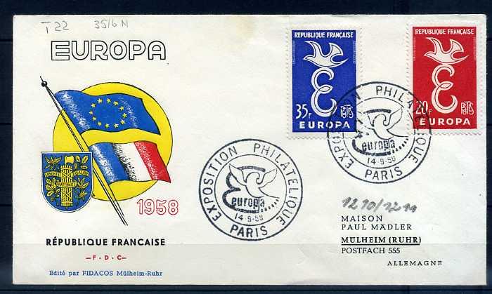 FRANSA FDC 1958 EUROPA CEPT  SÜPER (SB-0913) 1