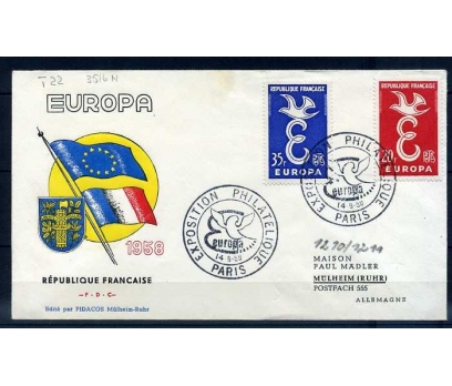 FRANSA FDC 1958 EUROPA CEPT  SÜPER (SB-0913)