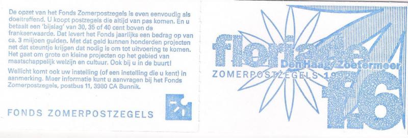 1992 Hollanda Pb45 Çiçekler Karne (Booklet) 2