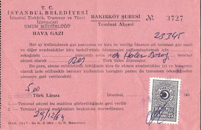 D&K- İSTANBUL BELEDİYESİ TEMİNAT AKÇESİ 1964 1