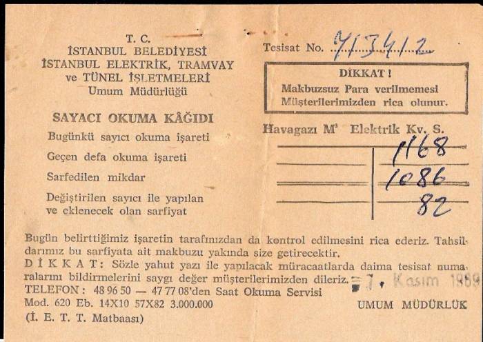 İSTANBUL BELEDİYESİ-MAKBUZ 1969 1