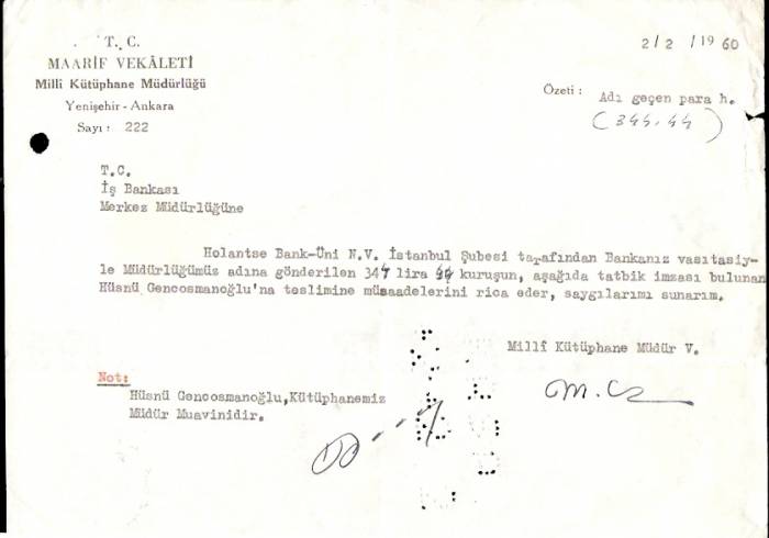 MAARİF VEKALETİ ALINDI MAKBUZU 1960 1