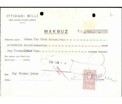 İTTİHADİ MİLLİ-SİGORTA MAKBUZU 1963