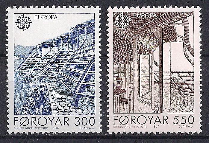 1987 Faroe Adaları Europa Cept Mimari Damgasız** 1
