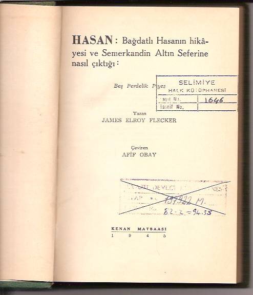 HASAN-JAMES ELROY FLECKER-AFİF OBAY-1945-PİYES 1