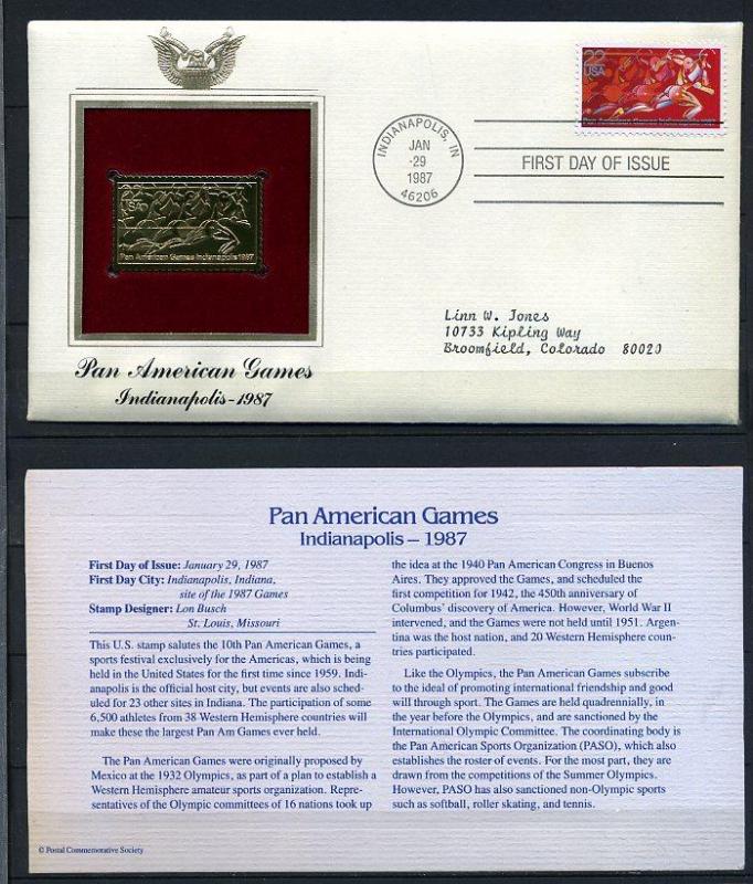 ABD GOLD FDC 1987 PAN AMERİKAN OYUN SÜPER (170315) 2