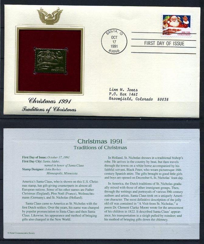 ABD GOLD FDC 1991 CHRISTMAS SÜPER (170315) 2