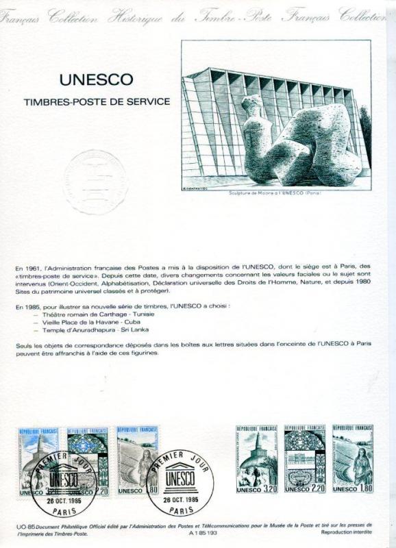 FRANSA 1985 HATIRA FÖYÜ UNESCO SÜPER (120315) 1