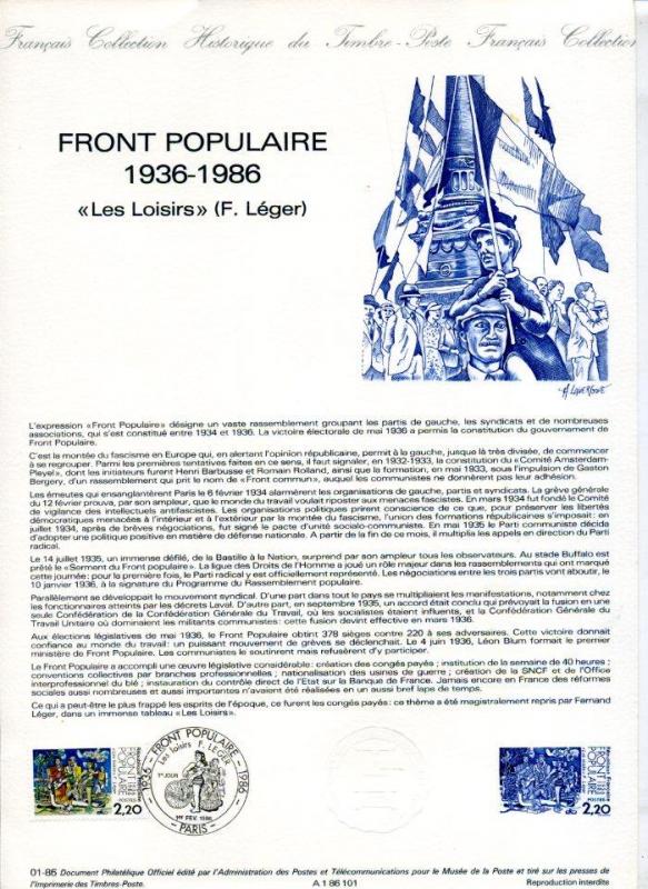FRANSA 1986 HATIRA FÖYÜ F.POPULAIRE SÜPER (120315) 1