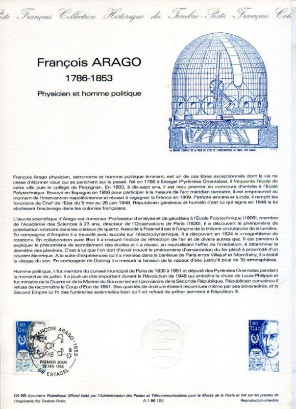 FRANSA 1986 HATIRA FÖYÜ FRANÇOIS ARAGO (120315) 1