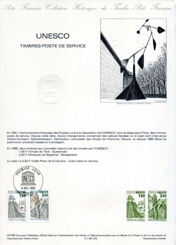 FRANSA 1986 HATIRA FÖYÜ UNESCO SÜPER (120315) 1