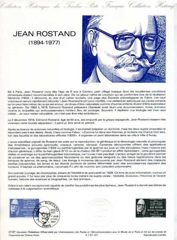 FRANSA 1987 HATIRA FÖY J.ROSTAND SÜPER (130315) 1