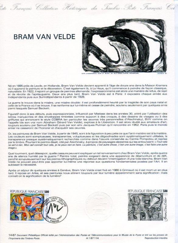 FRANSA 1987 HATIRA FÖY TABLO & B.VAN VELDE(130315) 1