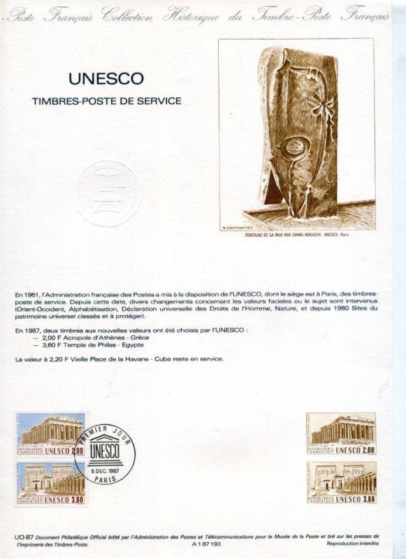 FRANSA 1987 HATIRA FÖYÜ UNESCO SÜPER (120315) 1
