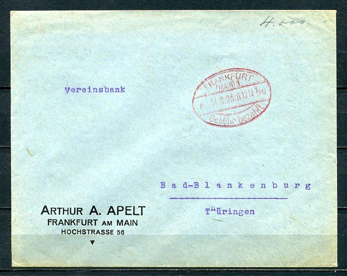 REİCH 1926 FRANKFURT GEMİ DAMGALI P.G.Z.(090415) 1