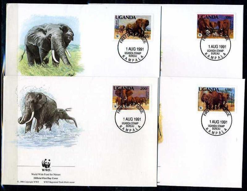 UGANDA 1991 FDC WWF FİLLER 4 ZARF (040915) 1