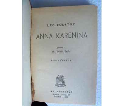 ANNA KARENİNA Leo Tolstoy AK KİTABEVİ YAY. 3 2x