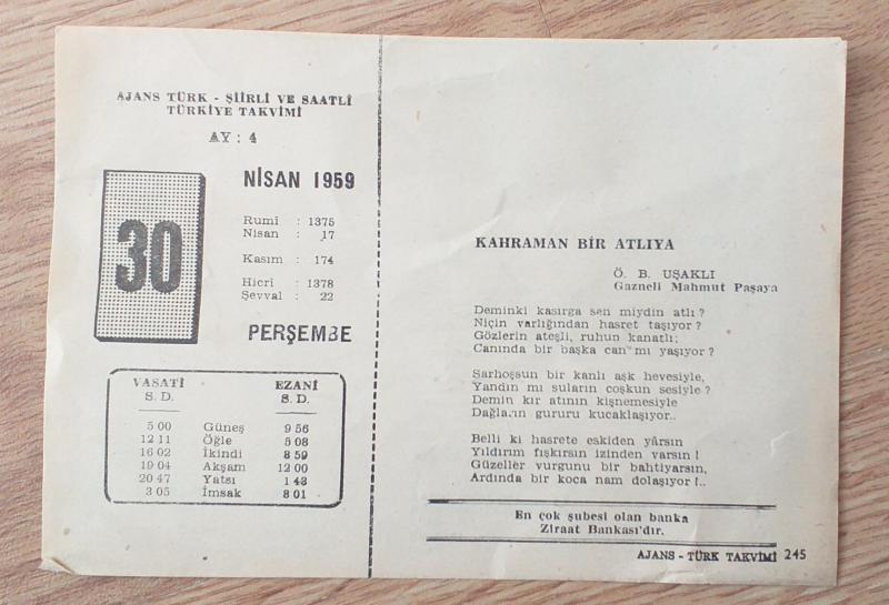 Ajans Türk Takvimi 30 Nisan 1959 1