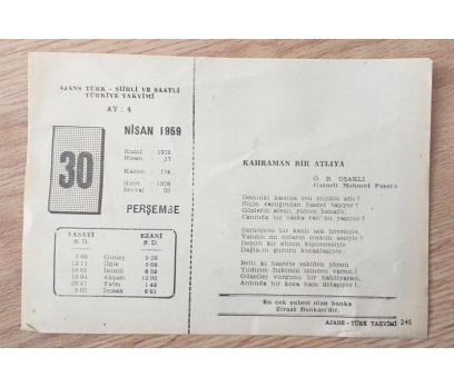 Ajans Türk Takvimi 30 Nisan 1959