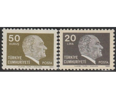 1980 DAMGASIZ SÜREKLİ ATATÜRK PULLARI (50K+20 L) S 1 2x