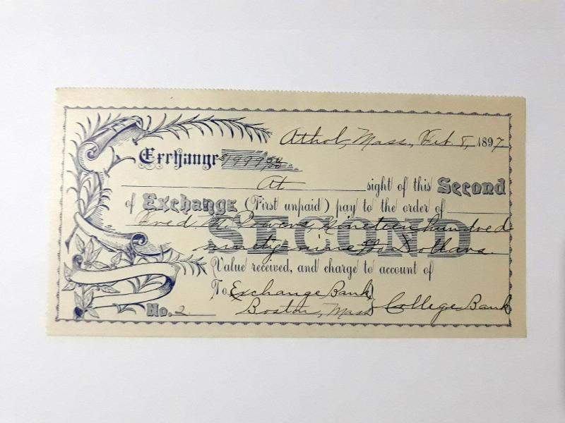 1897 Yılı Amerika Collegebank çek yaprağı 1