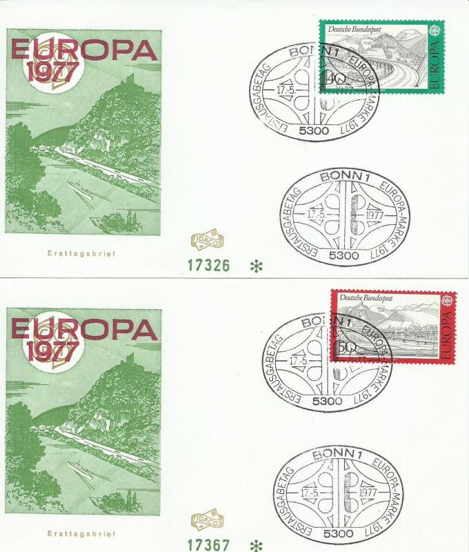 ALMANYA (BATI) 1977 AVRUPA CEPT FDC 2 ZARFTA 1