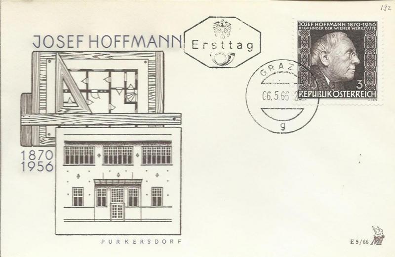AVUSTURYA 1966 JOSEF HOFFMANN'IN ÖLÜMÜNÜN 10.YILI 1