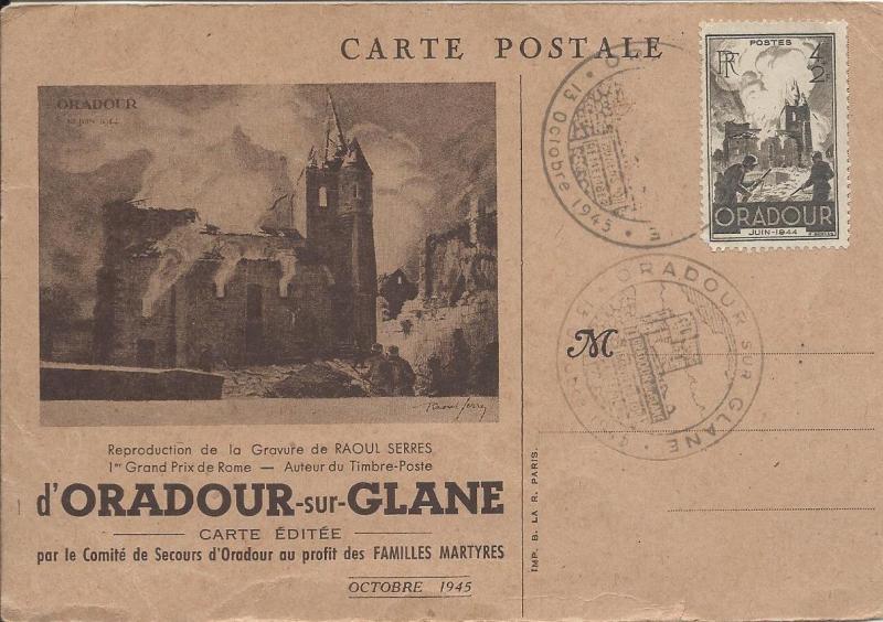 FRANSA 1945 DAMGALI  d'ORADOUR POSTA KARTI 1