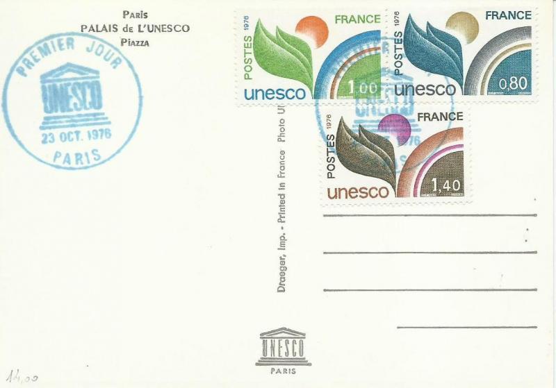 FRANSA 1976 UNESCO FDC KART ÜZERİNDE 1