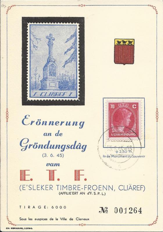 LÜKSEMBURG 1945 ERÖNNERUNG AN DE GRÖNDUNGSDAG KART 1
