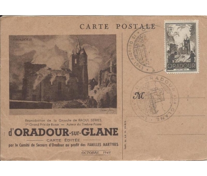 FRANSA 1945 DAMGALI  d'ORADOUR POSTA KARTI 1 2x
