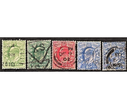ingiliz 1902yılı pulları 5pul 530tl katalog fiatı
