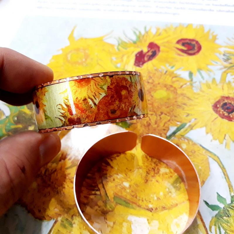Bakır el işçilikli bilezik-Van Gogh - Sunflowers 4