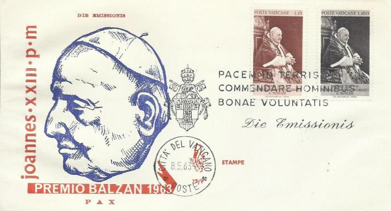 VATİCAN 1963 PAPA XXIII. BALZAN'IN BARIŞ ÖDÜLÜ FDC 1